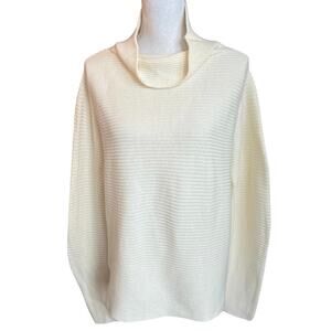 Eileen Fisher cream Ribbed Cowl Sweater lagen look minimalist scandi neutral
